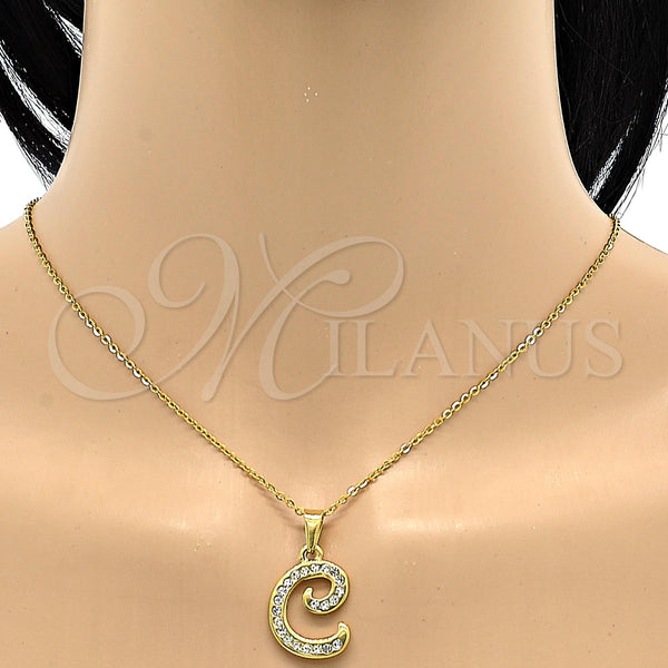 Stainless Steel Necklace — Pendant Necklace Initials and Rolo Design with White — alternate product view — SKU 106269 | Acero Inoxidable collar — Pendant Necklace Initials and Rolo diseño with blanco — SKU 106269