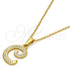 Stainless Steel Pendant Necklace, Initials and Rolo Design, with White Crystal, Polished, Golden Finish, 04.238.0003.18 (02 MM Thickness, 18 Inches Length)