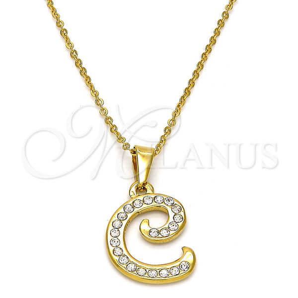Stainless Steel Pendant Necklace, Initials and Rolo Design, with White Crystal, Polished, Golden Finish, 04.238.0003.18 (02 MM Thickness, 18 Inches Length)