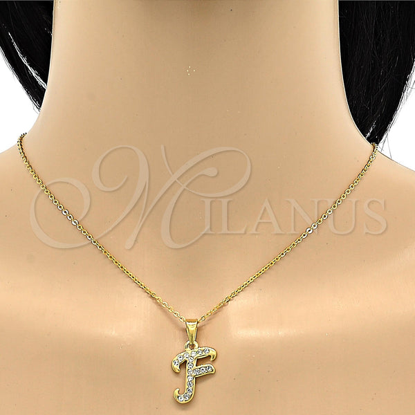 Stainless Steel Necklace — Pendant Necklace Initials and Rolo Design with White — alternate product view — SKU 106270 | Acero Inoxidable collar — Pendant Necklace Initials and Rolo diseño with blanco — SKU 106270