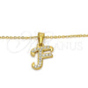 Stainless Steel Pendant Necklace, Initials and Rolo Design, with White Crystal, Polished, Golden Finish, 04.238.0005.18 (02 MM Thickness, 18 Inches Length)