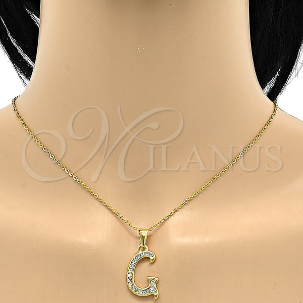 Stainless Steel Necklace — Pendant Necklace Initials and Rolo Design with White — alternate product view — SKU 106271 | Acero Inoxidable collar — Pendant Necklace Initials and Rolo diseño with blanco — SKU 106271