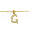 Stainless Steel Pendant Necklace, Initials and Rolo Design, with White Crystal, Polished, Golden Finish, 04.238.0006.18 (02 MM Thickness, 18 Inches Length)