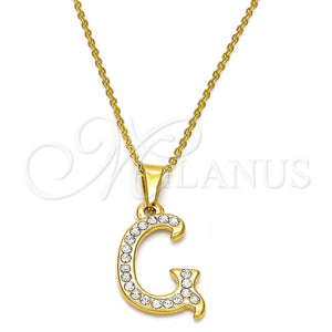 Stainless Steel Necklace — Pendant Necklace Initials and Rolo Design with White — main product view — SKU 106271 | Acero Inoxidable collar — Pendant Necklace Initials and Rolo diseño with blanco — SKU 106271