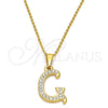Stainless Steel Pendant Necklace, Initials and Rolo Design, with White Crystal, Polished, Golden Finish, 04.238.0006.18 (02 MM Thickness, 18 Inches Length)
