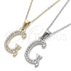 Stainless Steel Pendant Necklace, Initials and Rolo Design, with White Crystal, Polished, Golden Finish, 04.238.0006.18 (02 MM Thickness, 18 Inches Length)