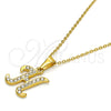 Stainless Steel Pendant Necklace, Initials and Rolo Design, with White Crystal, Polished, Golden Finish, 04.238.0007.18
