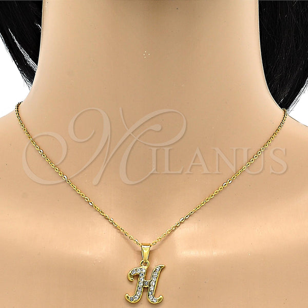 Stainless Steel Necklace — Pendant Necklace Initials and Rolo Design with White — alternate product view — SKU 106272 | Acero Inoxidable collar — Pendant Necklace Initials and Rolo diseño with blanco — SKU 106272