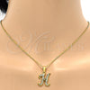 Stainless Steel Pendant Necklace, Initials and Rolo Design, with White Crystal, Polished, Golden Finish, 04.238.0007.18 (02 MM Thickness, 18 Inches Length)