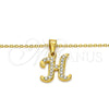 Stainless Steel Pendant Necklace, Initials and Rolo Design, with White Crystal, Polished, Golden Finish, 04.238.0007.18 (02 MM Thickness, 18 Inches Length)