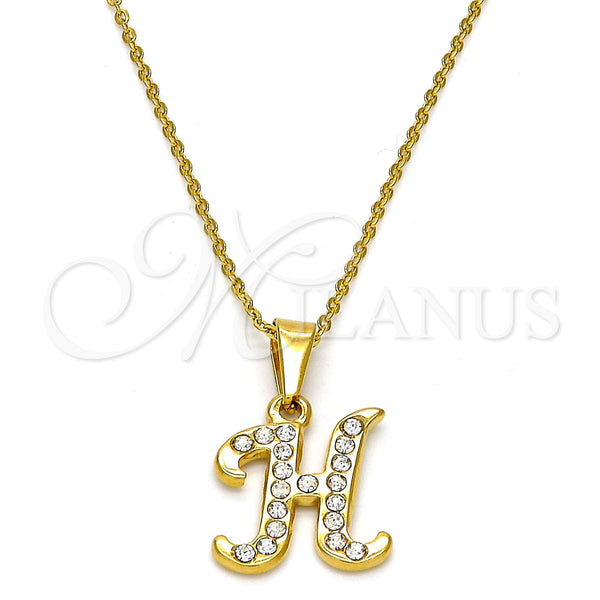 Stainless Steel Pendant Necklace, Initials and Rolo Design, with White Crystal, Polished, Golden Finish, 04.238.0007.18 (02 MM Thickness, 18 Inches Length)
