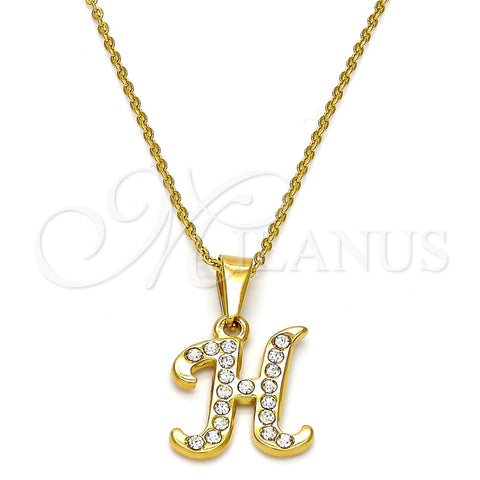 Stainless Steel Pendant Necklace, Initials and Rolo Design, with White Crystal, Polished, Golden Finish, 04.238.0007.18 (02 MM Thickness, 18 Inches Length)