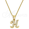 Stainless Steel Pendant Necklace, Initials and Rolo Design, with White Crystal, Polished, Golden Finish, 04.238.0007.18 (02 MM Thickness, 18 Inches Length)
