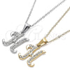 Stainless Steel Pendant Necklace, Initials and Rolo Design, with White Crystal, Polished, Golden Finish, 04.238.0007.18 (02 MM Thickness, 18 Inches Length)