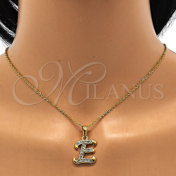 Stainless Steel Necklace — Pendant Necklace Initials and Rolo Design with White — alternate product view — SKU 106274 | Acero Inoxidable collar — Pendant Necklace Initials and Rolo diseño with blanco — SKU 106274