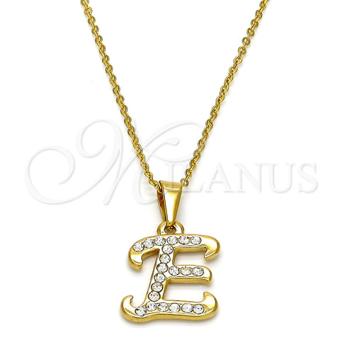 Stainless Steel Pendant Necklace, Initials and Rolo Design, with White Crystal, Polished, Golden Finish, 04.238.0004.18 (02 MM Thickness, 18 Inches Length)