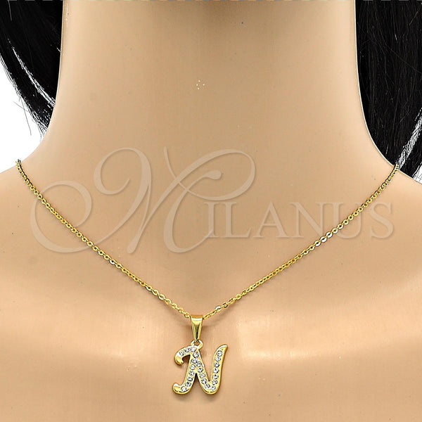 Stainless Steel Necklace — Pendant Necklace Initials and Rolo Design with White — alternate product view — SKU 106278 | Acero Inoxidable collar — Pendant Necklace Initials and Rolo diseño with blanco — SKU 106278