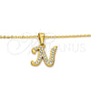 Stainless Steel Pendant Necklace, Initials and Rolo Design, with White Crystal, Polished, Golden Finish, 04.238.0012.18 (02 MM Thickness, 18 Inches Length)