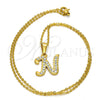 Stainless Steel Pendant Necklace, Initials and Rolo Design, with White Crystal, Polished, Golden Finish, 04.238.0012.18 (02 MM Thickness, 18 Inches Length)