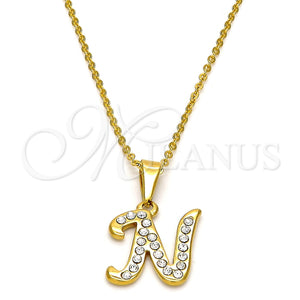 Stainless Steel Necklace — Pendant Necklace Initials and Rolo Design with White — main product view — SKU 106278 | Acero Inoxidable collar — Pendant Necklace Initials and Rolo diseño with blanco — SKU 106278