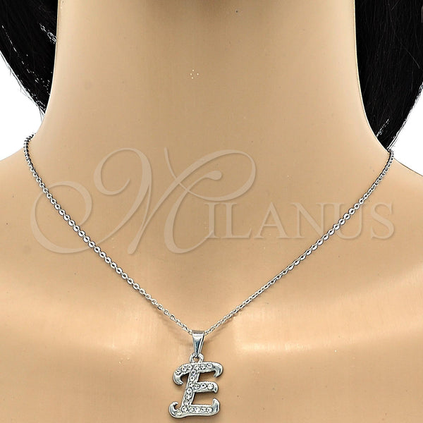 Stainless Steel Necklace — Pendant Necklace Initials and Rolo Design with White — alternate product view — SKU 106283 | Acero Inoxidable collar — Pendant Necklace Initials and Rolo diseño with blanco — SKU 106283