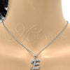 Stainless Steel Pendant Necklace, Initials and Rolo Design, with White Crystal, Polished, Steel Finish, 04.238.0004.1.18 (02 MM Thickness, 18 Inches Length)