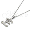 Stainless Steel Pendant Necklace, Initials and Rolo Design, with White Crystal, Polished, Steel Finish, 04.238.0004.1.18 (02 MM Thickness, 18 Inches Length)