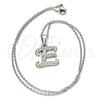 Stainless Steel Pendant Necklace, Initials and Rolo Design, with White Crystal, Polished, Steel Finish, 04.238.0004.1.18 (02 MM Thickness, 18 Inches Length)