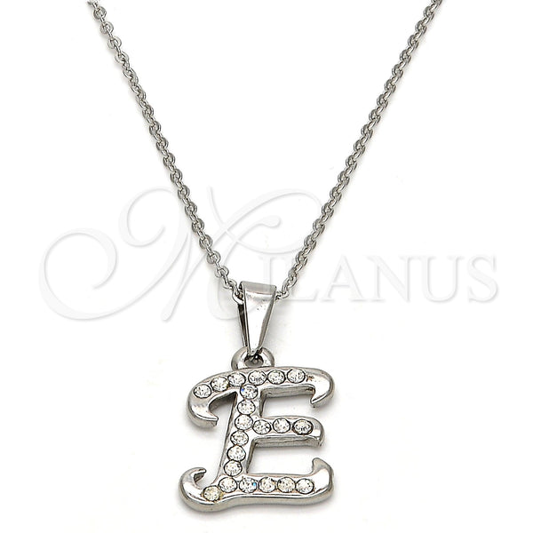 Stainless Steel Pendant Necklace, Initials and Rolo Design, with White Crystal, Polished, Steel Finish, 04.238.0004.1.18 (02 MM Thickness, 18 Inches Length)