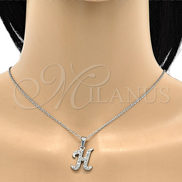 Stainless Steel Necklace — Pendant Necklace Initials and Rolo Design with White — alternate product view — SKU 106285 | Acero Inoxidable collar — Pendant Necklace Initials and Rolo diseño with blanco — SKU 106285