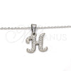 Stainless Steel Pendant Necklace, Initials and Rolo Design, with White Crystal, Polished, Steel Finish, 04.238.0007.1.18 (02 MM Thickness, 18 Inches Length)