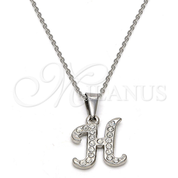 Stainless Steel Pendant Necklace, Initials and Rolo Design, with White Crystal, Polished, Steel Finish, 04.238.0007.1.18 (02 MM Thickness, 18 Inches Length)