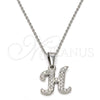 Stainless Steel Pendant Necklace, Initials and Rolo Design, with White Crystal, Polished, Steel Finish, 04.238.0007.1.18 (02 MM Thickness, 18 Inches Length)