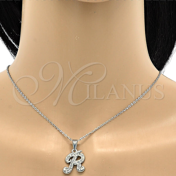 Stainless Steel Necklace — Pendant Necklace Initials and Rolo Design with White — alternate product view — SKU 106286 | Acero Inoxidable collar — Pendant Necklace Initials and Rolo diseño with blanco — SKU 106286