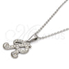 Stainless Steel Pendant Necklace, Initials and Rolo Design, with White Crystal, Polished, Steel Finish, 04.238.0013.1.18 (02 MM Thickness, 18 Inches Length)