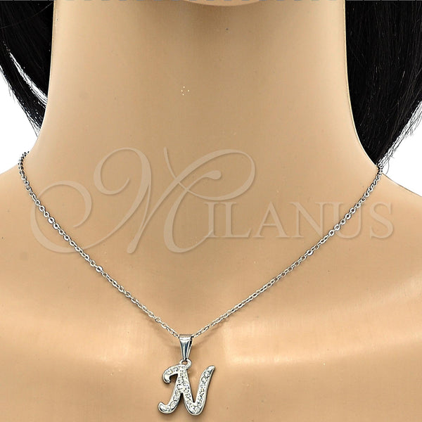 Stainless Steel Necklace — Pendant Necklace Initials and Rolo Design with White — alternate product view — SKU 106288 | Acero Inoxidable collar — Pendant Necklace Initials and Rolo diseño with blanco — SKU 106288