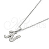 Stainless Steel Pendant Necklace, Initials and Rolo Design, with White Crystal, Polished, Steel Finish, 04.238.0012.1.18 (02 MM Thickness, 18 Inches Length)