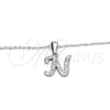 Stainless Steel Pendant Necklace, Initials and Rolo Design, with White Crystal, Polished, Steel Finish, 04.238.0012.1.18 (02 MM Thickness, 18 Inches Length)
