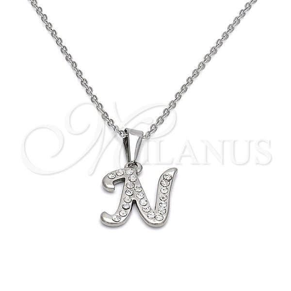 Stainless Steel Necklace — Pendant Necklace Initials and Rolo Design with White — main product view — SKU 106288 | Acero Inoxidable collar — Pendant Necklace Initials and Rolo diseño with blanco — SKU 106288