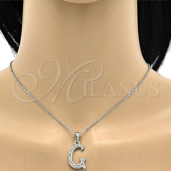 Stainless Steel Necklace — Pendant Necklace Initials and Rolo Design with White — alternate product view — SKU 106289 | Acero Inoxidable collar — Pendant Necklace Initials and Rolo diseño with blanco — SKU 106289
