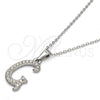 Stainless Steel Pendant Necklace, Initials and Rolo Design, with White Crystal, Polished, Steel Finish, 04.238.0006.1.18 (02 MM Thickness, 18 Inches Length)