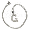 Stainless Steel Pendant Necklace, Initials and Rolo Design, with White Crystal, Polished, Steel Finish, 04.238.0006.1.18 (02 MM Thickness, 18 Inches Length)