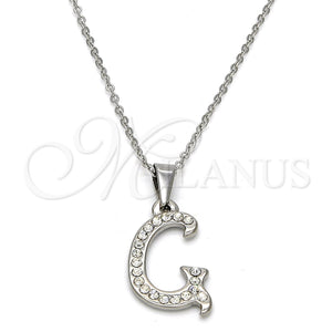 Stainless Steel Necklace — Pendant Necklace Initials and Rolo Design with White — main product view — SKU 106289 | Acero Inoxidable collar — Pendant Necklace Initials and Rolo diseño with blanco — SKU 106289