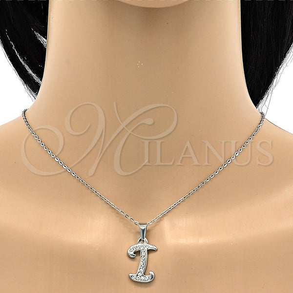 Stainless Steel Necklace — Pendant Necklace Initials and Rolo Design with White — alternate product view — SKU 106290 | Acero Inoxidable collar — Pendant Necklace Initials and Rolo diseño with blanco — SKU 106290
