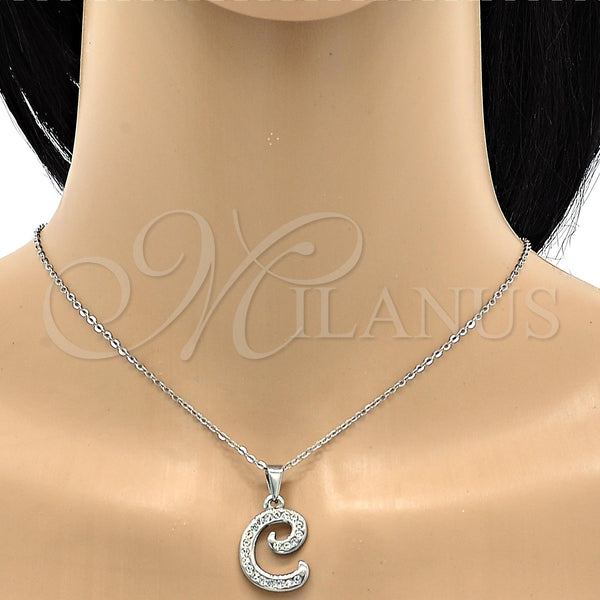Stainless Steel Necklace — Pendant Necklace Initials and Rolo Design with White — alternate product view — SKU 106291 | Acero Inoxidable collar — Pendant Necklace Initials and Rolo diseño with blanco — SKU 106291