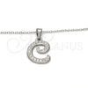 Stainless Steel Pendant Necklace, Initials and Rolo Design, with White Crystal, Polished, Steel Finish, 04.238.0003.1.18 (02 MM Thickness, 18 Inches Length)