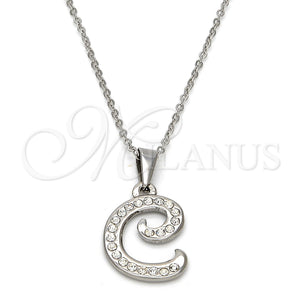 Stainless Steel Necklace — Pendant Necklace Initials and Rolo Design with White — main product view — SKU 106291 | Acero Inoxidable collar — Pendant Necklace Initials and Rolo diseño with blanco — SKU 106291