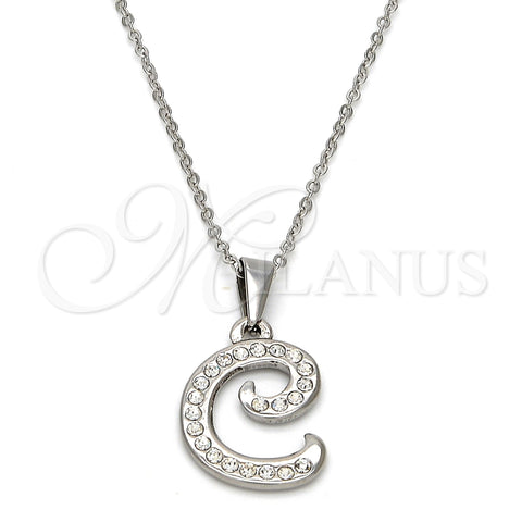 Stainless Steel Pendant Necklace, Initials and Rolo Design, with White Crystal, Polished, Steel Finish, 04.238.0003.1.18 (02 MM Thickness, 18 Inches Length)