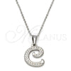 Stainless Steel Pendant Necklace, Initials and Rolo Design, with White Crystal, Polished, Steel Finish, 04.238.0003.1.18 (02 MM Thickness, 18 Inches Length)