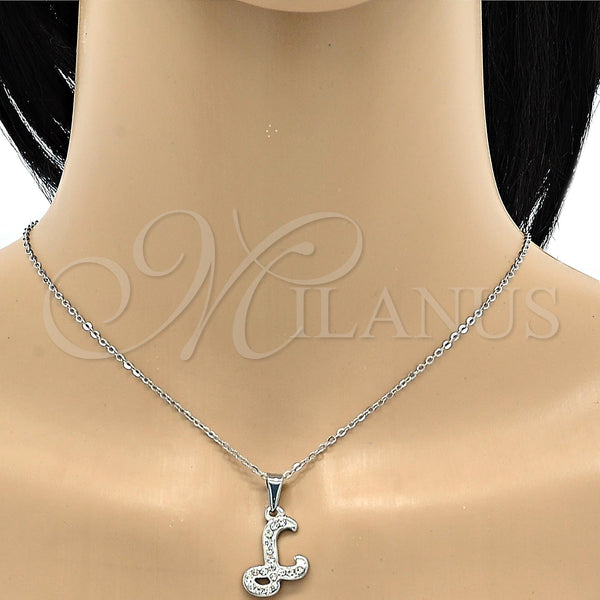 Stainless Steel Necklace — Pendant Necklace Initials and Rolo Design with White — alternate product view — SKU 106293 | Acero Inoxidable collar — Pendant Necklace Initials and Rolo diseño with blanco — SKU 106293